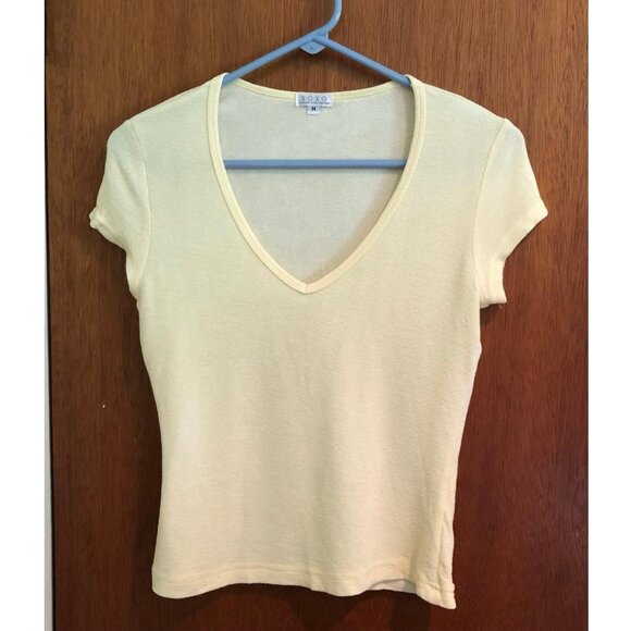 XOXO, Yellow, short sleeve, stretchy, women's top, Size Medium, Made in USA - Picture 1 of 6